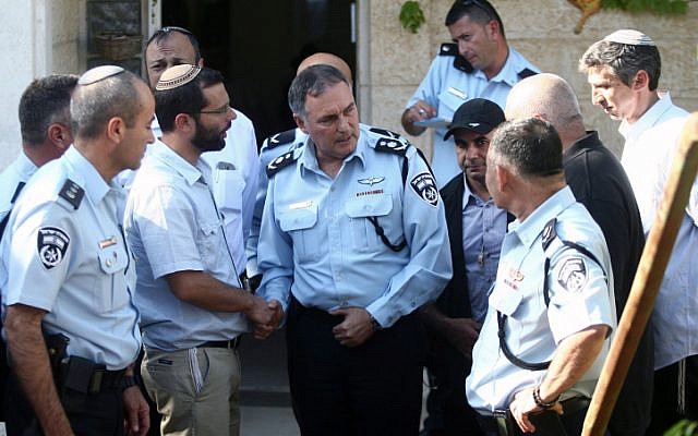 Police Commissioner Yohanan Danino at the house of Gil-ad Shaer, in Talmon, on June 17, 2014 (Roni Schutzer/Flash90)