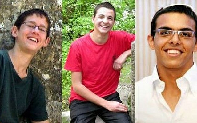 The three kidnapped and murdered  teens, from left to right: Naftali Fraenkel, Gil-ad Shaar and Eyal Yifrach (photo credit: Courtesy)