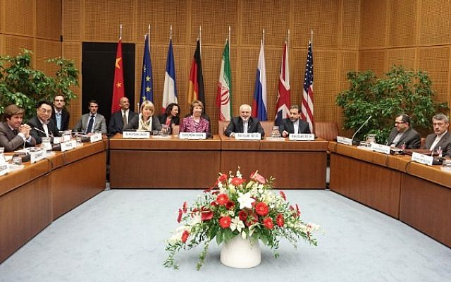 A meeting at the P5+1 talks with Iran at UN headquarters in Vienna, on July 3, 2014 (photo credit: AFP/Joe Klamar)