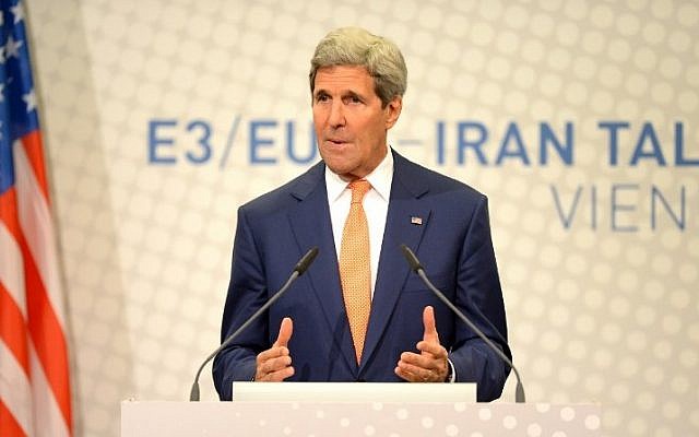 US Secretary of State John Kerry speaks during his final press conference after talks over Tehran's nuclear program in Vienna, on July 15, 2014. (photo credit: AFP/ JOE KLAMAR)