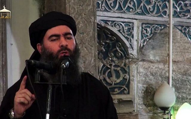 A still from a propaganda video released on July 5, 2014, allegedly shows the leader of the Islamic State jihadist group, Abu Bakr al-Baghdadi, addressing Muslim worshipers at a mosque in the IS-held northern Iraqi city of Mosul. (AFP/HO/al-Furqan Media)