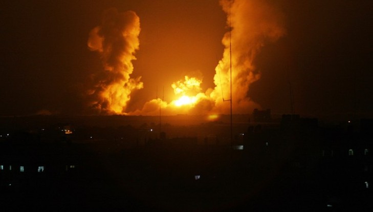 A ball of fire is seen after an Israel airstrike on Rafah, southern Gaza, on July 1, 2014. (photo credit: AFP/Said Khatib)