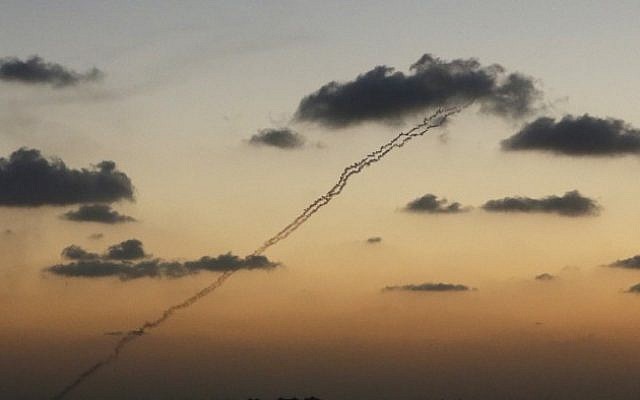 Rockets seen fired from Gaza into Israel, on the sixth day of Operation Protective Edge, July 13, 2014. (Miriam Alster/Flash90)