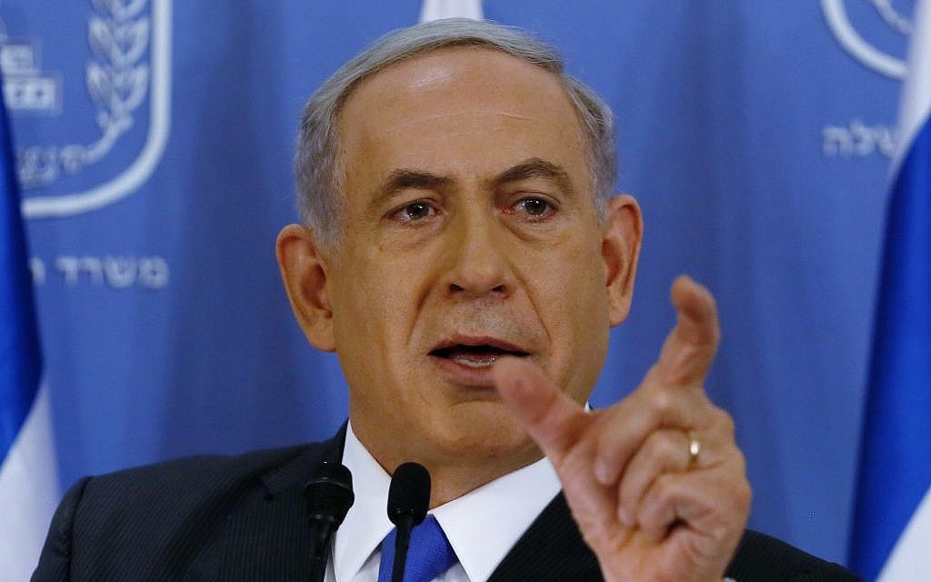 Prime Minister Benjamin Netanyahu during a press conference at the Defense Ministry in Tel Aviv, Friday, July 11, 2014. (photo credit: AP/Gali Tibbon, Pool)