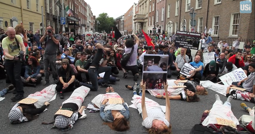Illustrative: a pro-Gaza 'die-in' protest in Dublin on July 19, 2014. (YouTube screenshot)