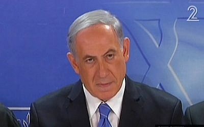 Benjamin Netanyahu speaking before a cabinet meeting Thursday July 31, 2014. (Screen capture: Channel 2)