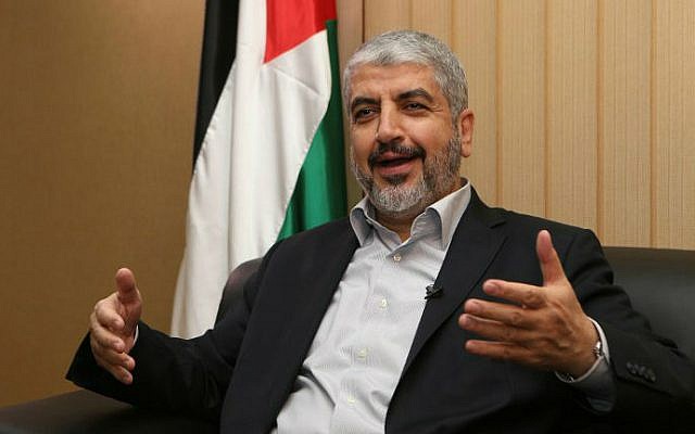 Hamas chief Khaled Mashaal answers AFP journalists' questions during an interview in the Qatari capital of Doha, on August 10, 2014. (photo credit: AFP/al-Watan Doha/Karim Jaafar)