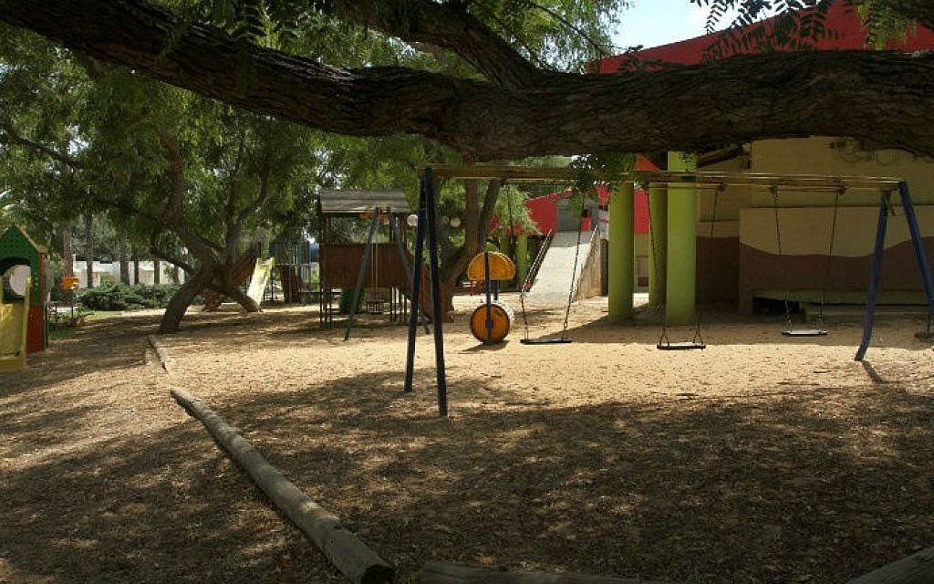 A picture taken on August 4, 2014 shows an empty playground in the southern Israeli kibbutz of Kfar Aza (photo credit: AFP/ Gil Cohen-Magen)
