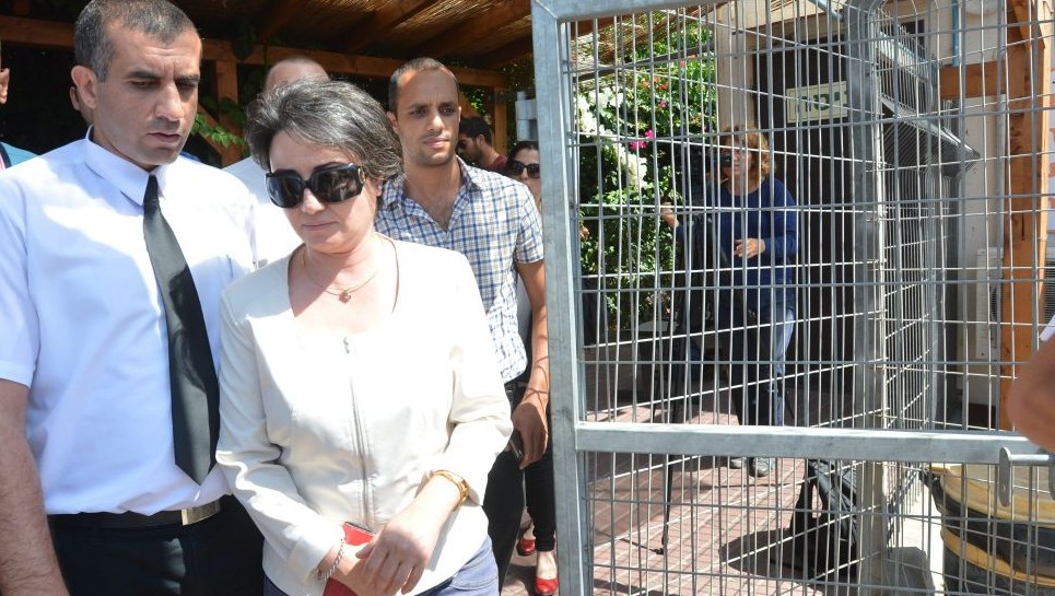 Israeli Arab MK Haneen Zoabi seen leaving the "Lahav 443" unit of the Israel Police on August 11, 2014, where she was questioned over incitement to violence (photo credit: Flash90)