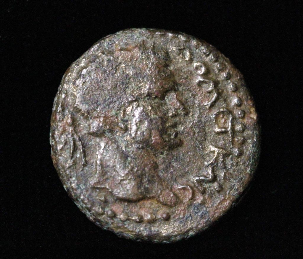 Judea Capta coin with the head of Domitian found at Bethsaida, dated to 85 CE. (photo credit: Hanan Shafir)