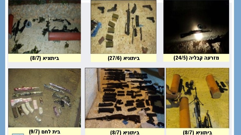 Weapons caches discovered by the Shin Bet during a sweep of Hamas operatives in May and June, 2014 (photo credit: Shin Bet)