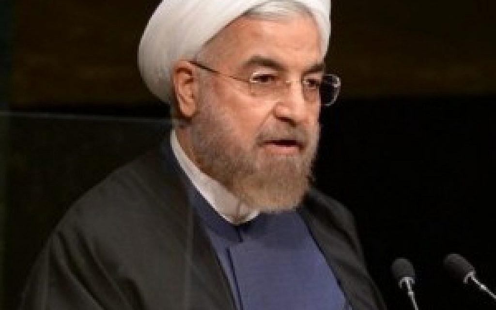 Iranian President Hassan Rouhani addresses the 69th session of the United Nations General Assembly September 25, 2014 (photo credit: AFP/Don Emmert)