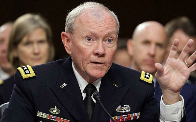 General Martin Dempsey testifies before the Senate Armed Services Committee on Capitol Hill, in Washington, DC, on September 16, 2014. (photo credit: AFP/Chip Somodevilla/Getty Images)