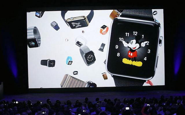The Apple Watch introduced on stage at the Flint Center in Cupertino, California, on Tuesday, September 9, 2014 (screen capture: YouTube video)