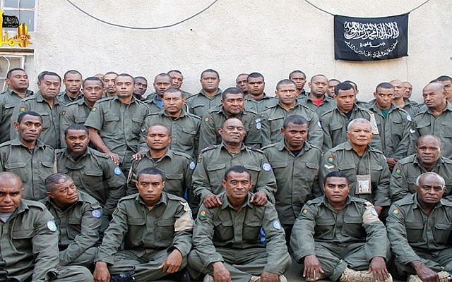 Undated image, attached in a statement released on August 30, 2014, on the Hanin Network website, a militant website, shows Fijian UN peacekeepers who were seized by the Nusra Front on August 28, 2014 (photo credit: AP/Hanin Network Website, File)