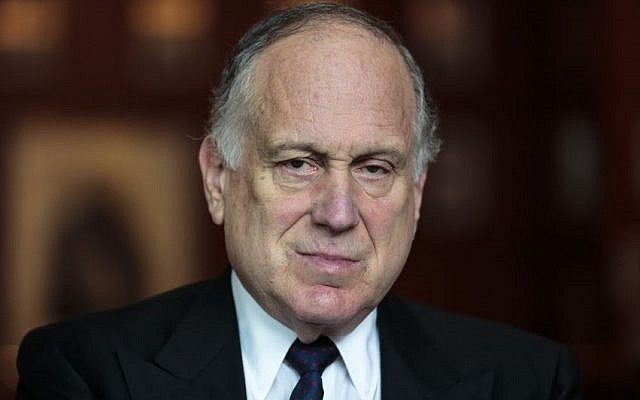 Illustrative: Ronald Lauder, president of the World Jewish Congress speaks during an interview with The Associated Press in Berlin, Saturday, September 13, 2014. (Photo credit: AP/Markus Schreiber)