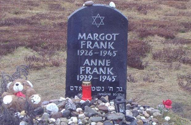 Symbolic grave for Anne and Margot Frank at Bergen-Belsen, where the sisters perished in March of 1945 (photo credit: public domain)