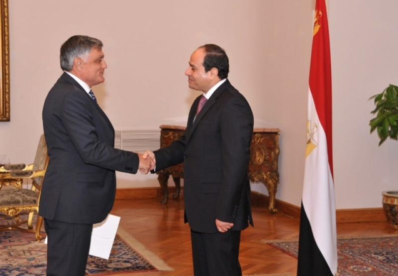 Israel's ambassador to Egypt, Haim Koren, presents his credentials to Egyptian President Abdel-Fattah el-Ssisi in Cairo, September 14, 2014 (photo credit: courtesy)