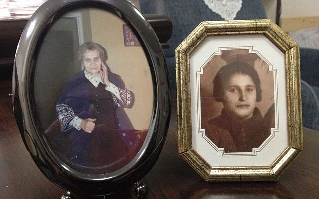 Photographs of Yaakov Weksler-Waszkinel's two mothers—his Polish Catholic mother Emilia on the left, and his Jewish mother Batia on the right. (photo credit: Renee Ghert-Zand)
