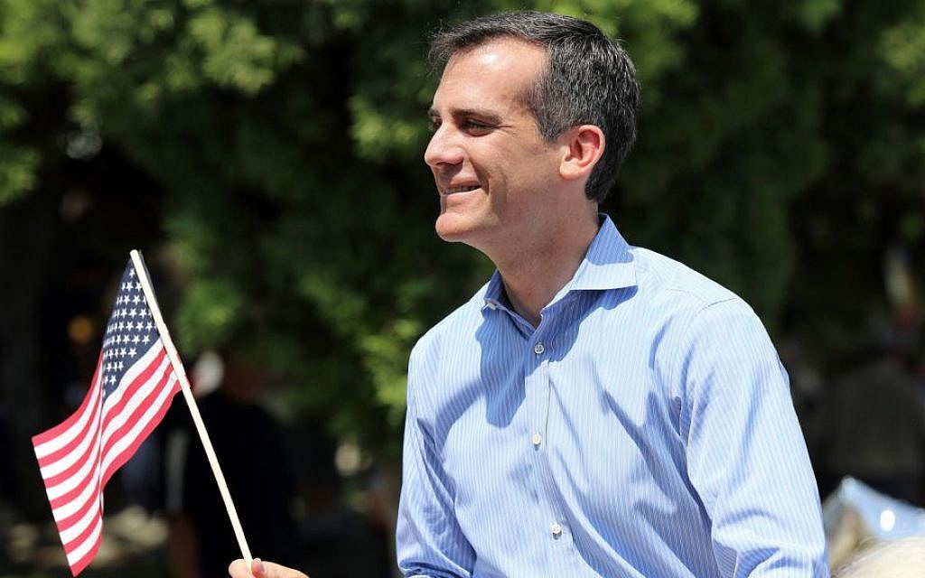 Los Angeles Mayor Eric Garcetti at the city's annual Fourth of July march, 2014. (Courtesy)