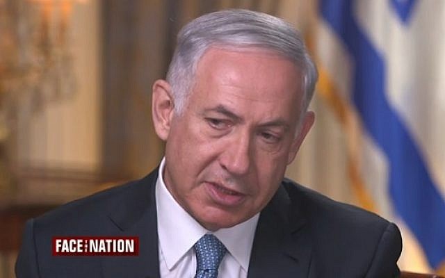 Prime Minister Benjamin Netanyahu on CBS's Face the Nation on October 5, 2014. (Screen capture: CBS)