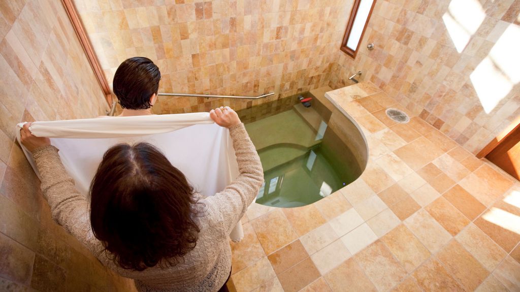 Illustrative photo of a mikveh, a Jewish ritual bath (Mayyim Hayyim / JTA)