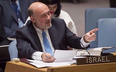 Israeli envoy to the UN Ron Prosor addressing the UN Security Council, November 11, 2014. (Courtesy of the Israeli Mission to the UN)