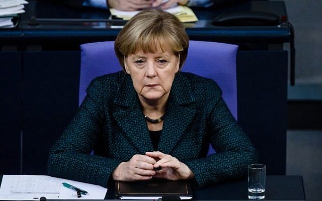 German Chancellor Angela Merkel attends a session of the Bundestag (Lower House of Parliament) in Berlin on November 26, 2014. (photo credit: AFP/CLEMENS BILAN)
