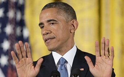 President Barack Obama gestures as he speaks during a news conference in the East Room of the White House, on Wednesday, Nov. 5, 2014. Obama was holding an afternoon news conference Wednesday to share his take on the midterm election results after his party lost control of the Senate, and lost more turf in the GOP-controlled House while putting a series of Democratic-leaning states under control of new Republican governors. (photo credit: AP Photo/Pablo Martinez Monsivais) 