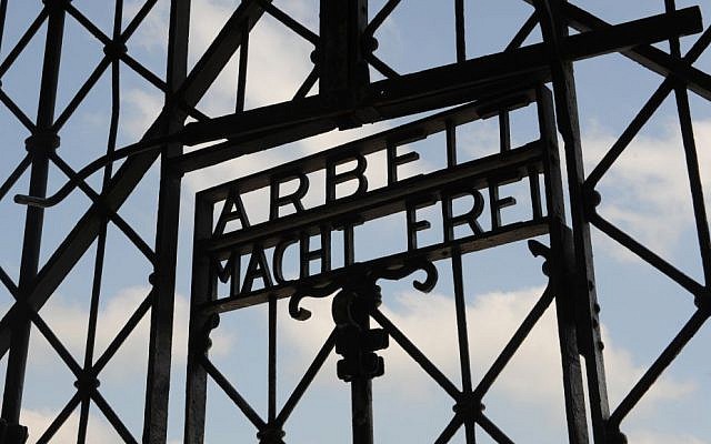The entrance gate of the former Nazi concentration camp in Dachau near Munich, southern Germany, with the slogan 'Arbeit Macht Frei.' (AP/Christof Stache, File)