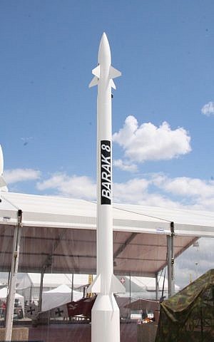 The Barak-8 missile at the Paris airshow in 2009 (photo credit: Wikipedia/Georges Seguin/CC BY-SA)