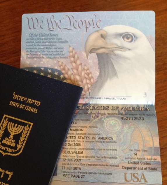 Any passport issued since 2002 to a US citizen born in Jerusalem lists the city rather than Israel, the country, as the place of birth (photo credit: Jessica Steinberg/Times of Israel