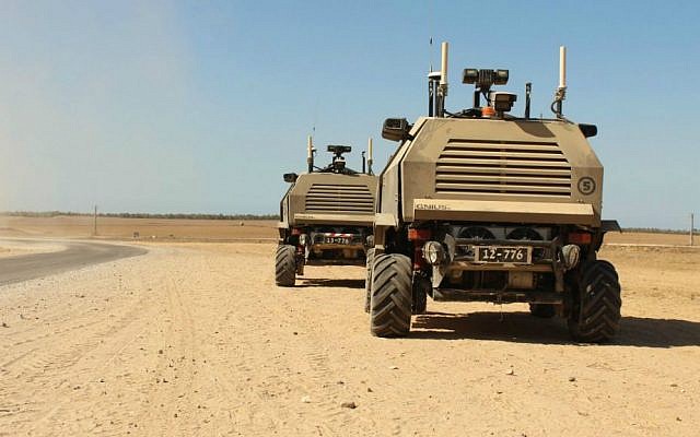 A pair of Mark I unmanned vehicles near the border with Gaza (photo credit: Zev Marmorstein/ IDF Spokesperson's Unit)