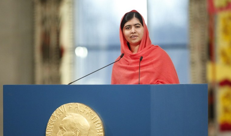 Nobel Peace Prize laureate Malala Yousafzai gives a speech during the Nobel Peace Prize awards ceremony at the City Hall in Oslo, Norway, on December 10, 2014. (photo credit: AFP/NTB SCANPIX/CORNELIUS POPPE) 