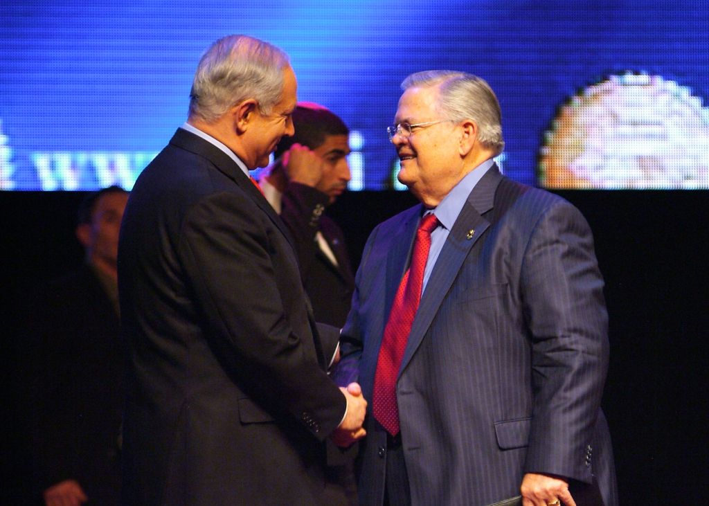 Pastor John Hagee of Christians United for Israel (CUFI), right, meets with Prime Minister Benjamin Netanyahu in Jerusalem in 2010. (Courtesy)