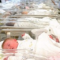 Illustrative photo of newborn babies in an Israeli hospital nursery. (Chen Leopold/Flash90)