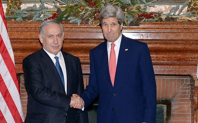 PM Benjamin Netanyahu (L) meets with US Secretary of State John Kerry in Rome on December 15, 2014 (photo credit: Amos Ben Gershom / GPO / Flash90)