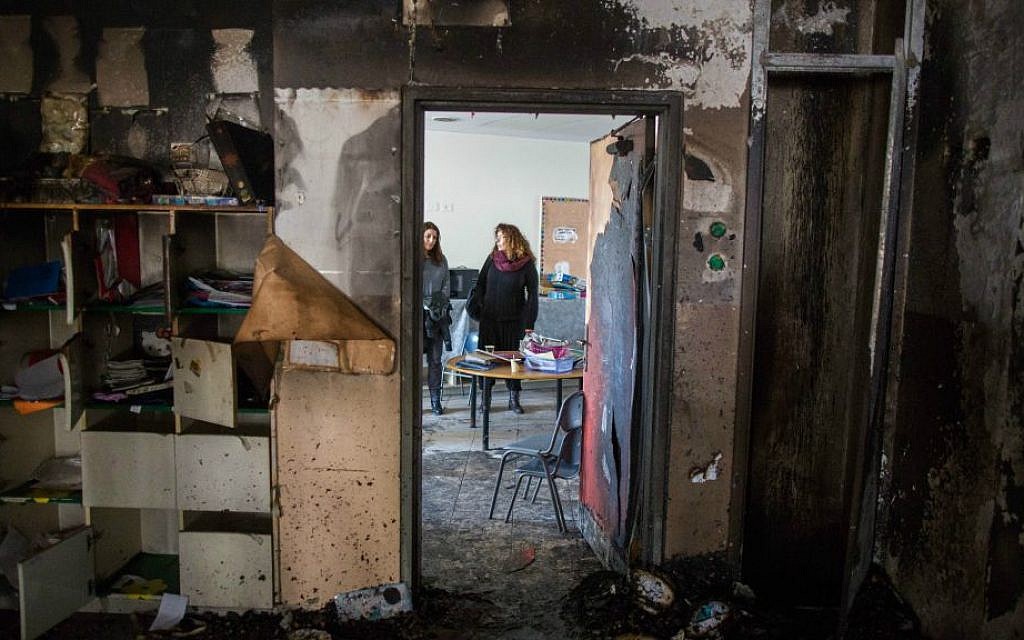 Inside the Max Rayne Hand In Hand Jerusalem School, an Arab-Jewish school that was vandalized on November 28, 2014. (Yonatan Sindel/Flash90/JTA)
