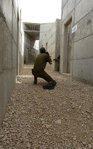 An IDF soldier training at the Zeelim Urban Warfare Center on April 12, 2012 (photo credit: Cpl. Gal Asuach/ IDF Spokesperson's Unit/ Flick
