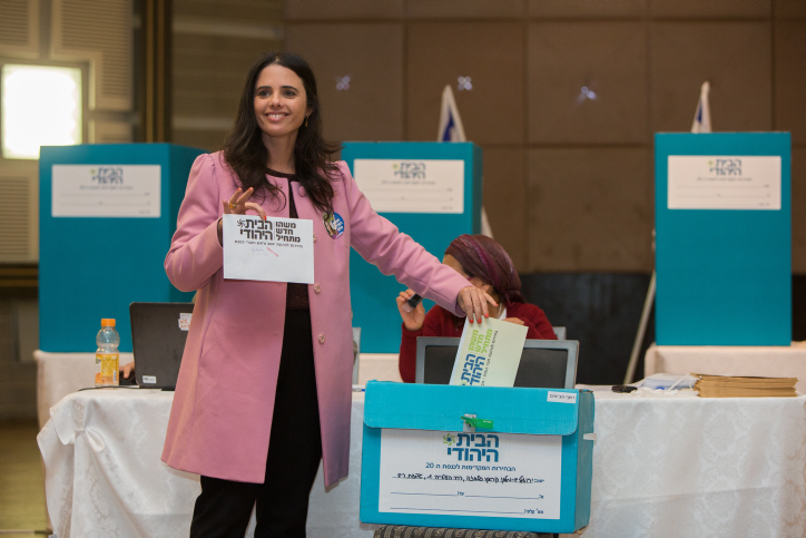 Jewish Home MK Ayelet Shaked casts her vote in the party primaries in Jerusalem, on January 14, 2014. (photo credit: Yonatan Sindel/Flash90)