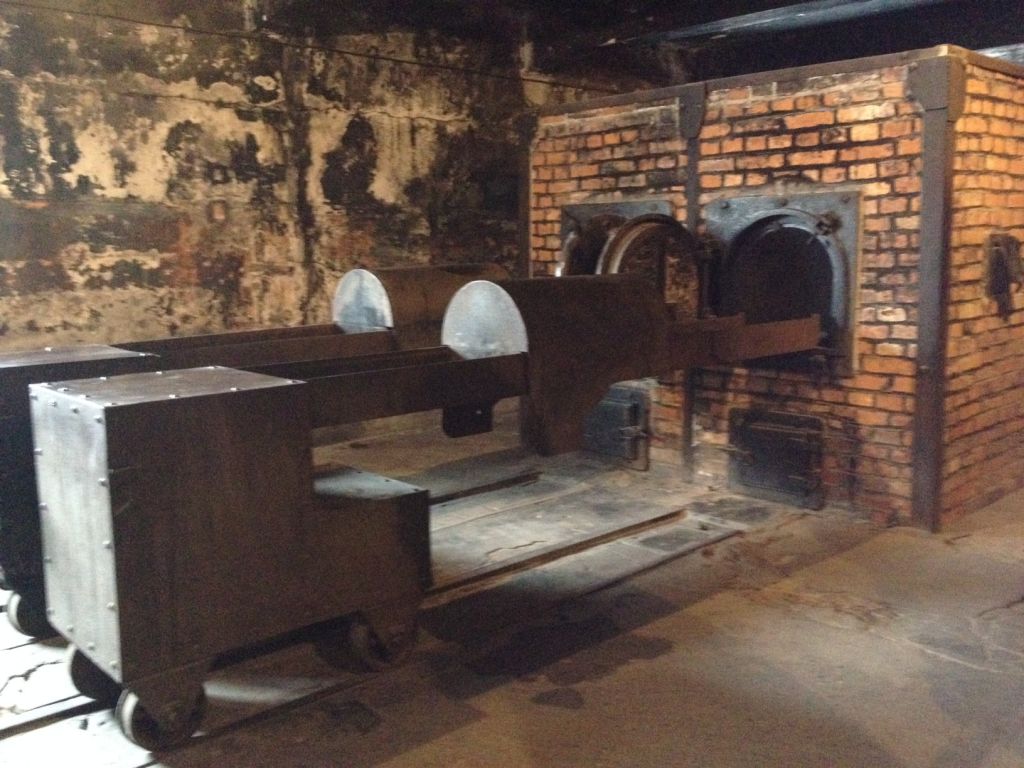 The preserved crematorium at the museum at Auschwitz 1 during a tour of Israeli Holocaust survivors on January 28, 2015. (Amanda Borschel-Dan/The Times of Israel)