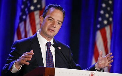 Republican National Committee Chairman Reince Priebus speaking at the Republican National Committee meetings in San Diego, January 15, 2015 . (AP/Lenny Ignelzi)