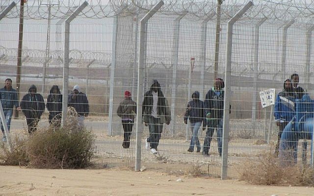 Detainees at Holot detention center, January 17, 2015. (Nehama Shimnovic/File)