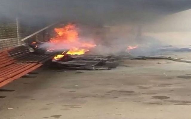 The wreckage of a light plane that crashed in the city of Rishon Lezion, Sunday, January 25, 2015 (screen capture: Channel 2)