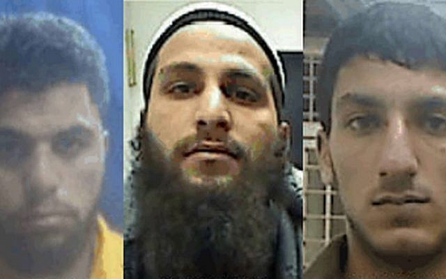 The suspects accused of belonging to an Islamic State terror cell in the West Bank: Ahmmad Shehadah (left), Qusai Meswadeh (center) and Muhammad Zerrue (right). (photo credit: Shin Bet press release)