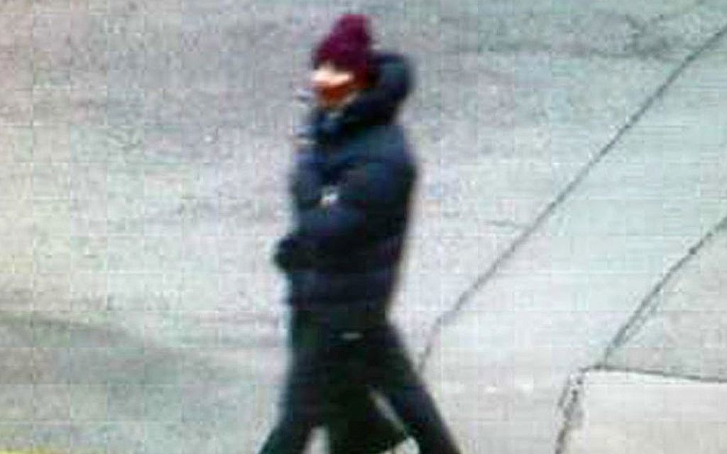 Photo believed to show the suspect in a shooting at a freedom-of-speech event in Copenhagen. The photo is believed to be taken by a street camera near the spot where the getaway car was later found dumped, February 14, 2015. (photo credit: AP/Copenhagen Police)
