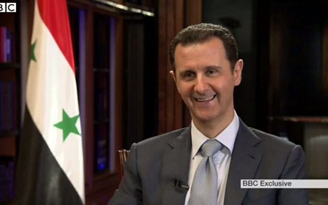 Syrian President Bashar Assad speaks to the BBC in an interview aired February 10, 2015. (screen capture: BBC)