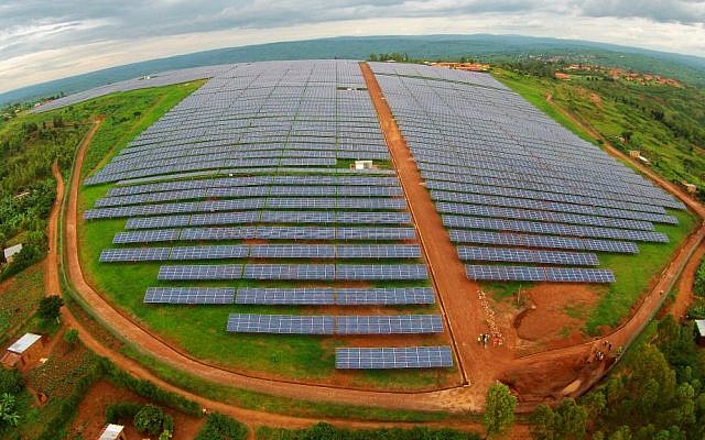 The solar field has more than 28,000 panels built in the shape of the African continent, on land leased from the Agahozo-Shalom Youth Village in Rwanda. (photo: Courtesy)