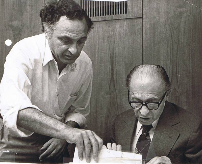 Yehuda Avner (left) at work with Prime Minister Menachem Begin in 1980. (Courtesy of Moriah Films)