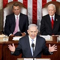 Prime Minister Benjamin Netanyahu speaks before a joint meeting of Congress on Capitol Hill in Washington, Tuesday, March 3, 2015 (AP Photo/Andrew Harnik)